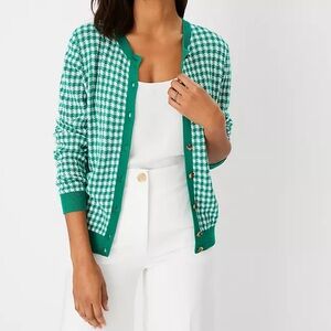 ANNE TAYLOR | Petite Plaid Ann Cardigan | Bright Kelly Green | XS